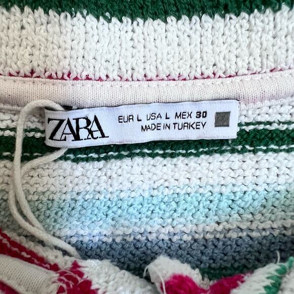 Zara Knit Top Women’s Large Multicolor Stripe Collared Short Sleeve Button Front - Picture 5 of 9
